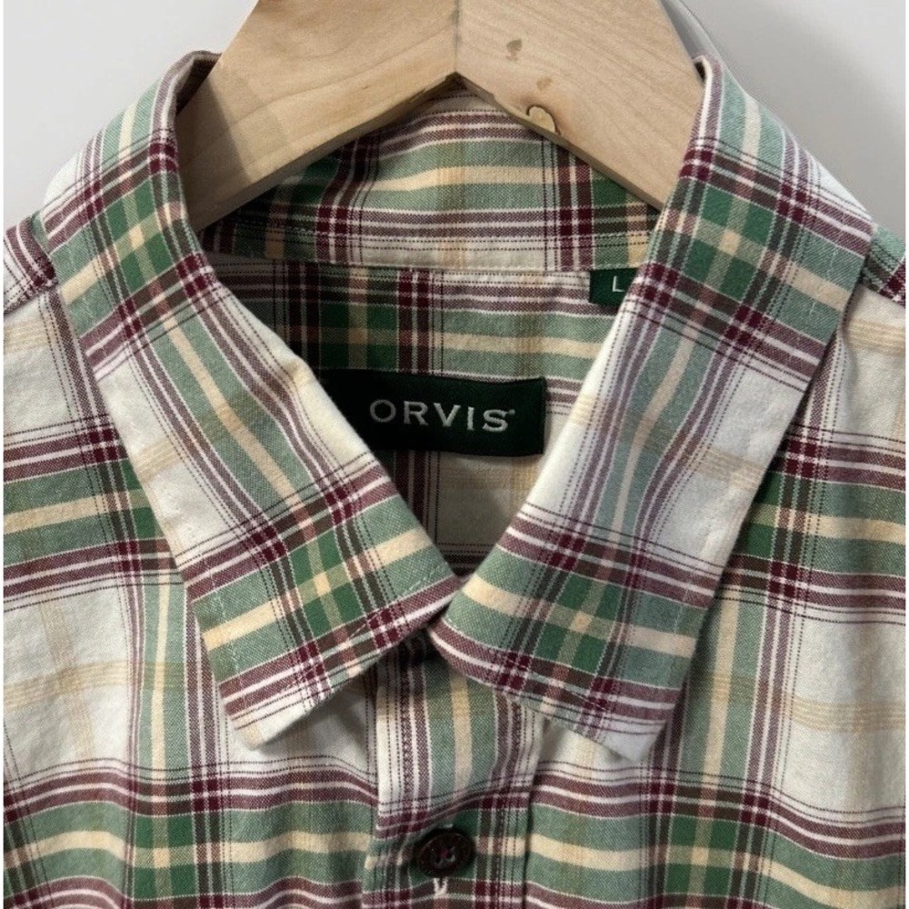 Orvis Green Burgundy Cream Plaid Button-Down Shirt